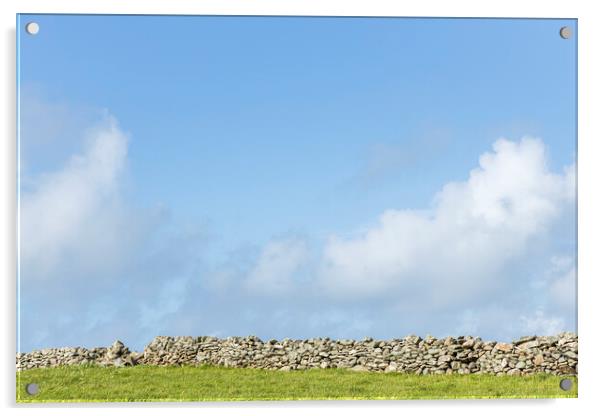 Dry stone wall, field and sky, Mayo, Ireland Acrylic by Phil Crean