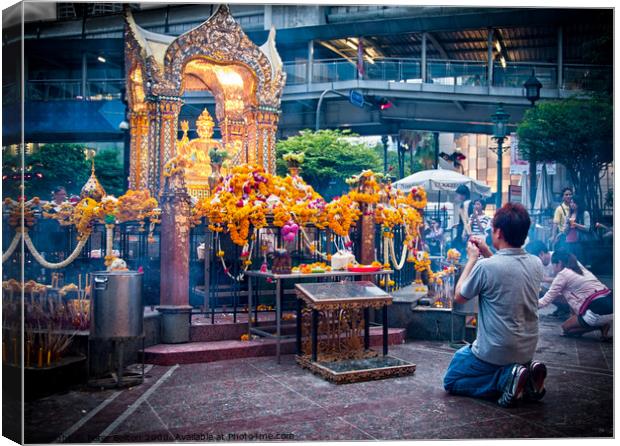 The Erawan Shrine in Bangkok, Thailand. #1 in a series. Canvas Print by Peter Bolton