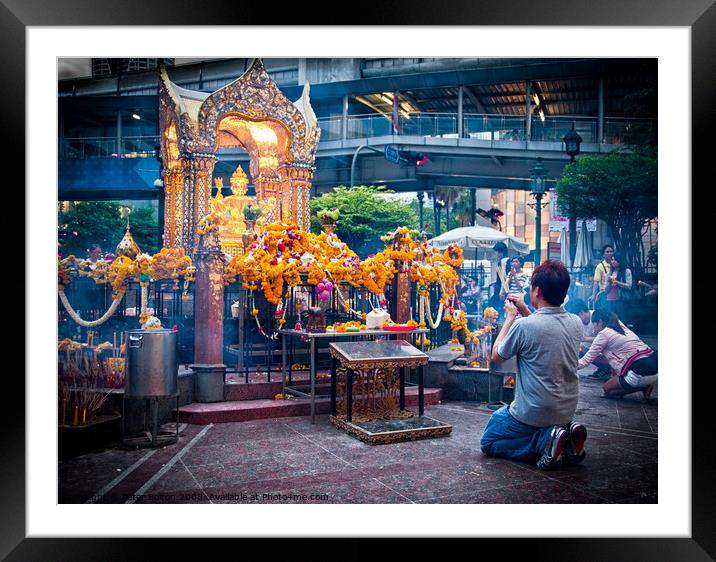 The Erawan Shrine in Bangkok, Thailand. #1 in a series. Framed Mounted Print by Peter Bolton