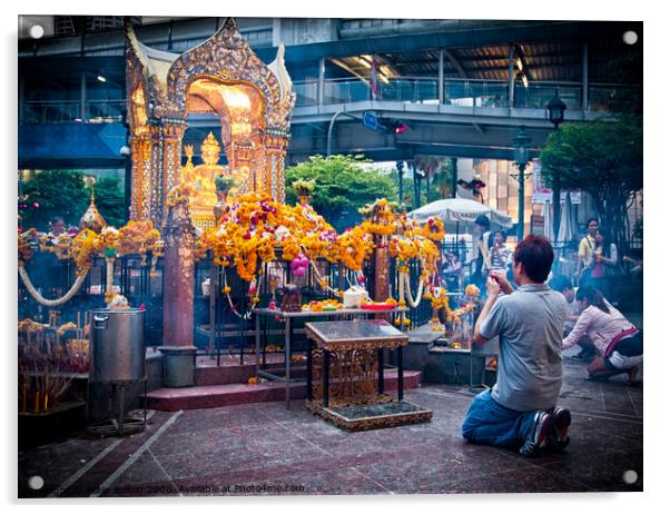 The Erawan Shrine in Bangkok, Thailand. #1 in a series. Acrylic by Peter Bolton