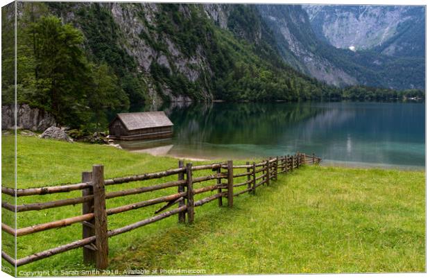 Obersee Lake Boat House Canvas Print by Sarah Smith