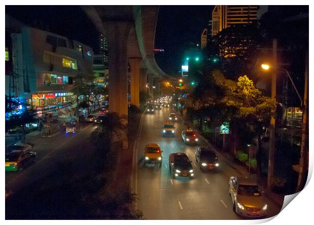 Night view in central Bangkok Print by Peter Bolton