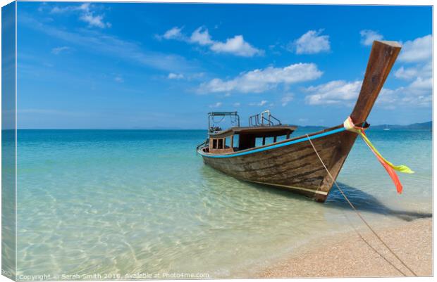 Thai Longtail Boat Canvas Print by Sarah Smith