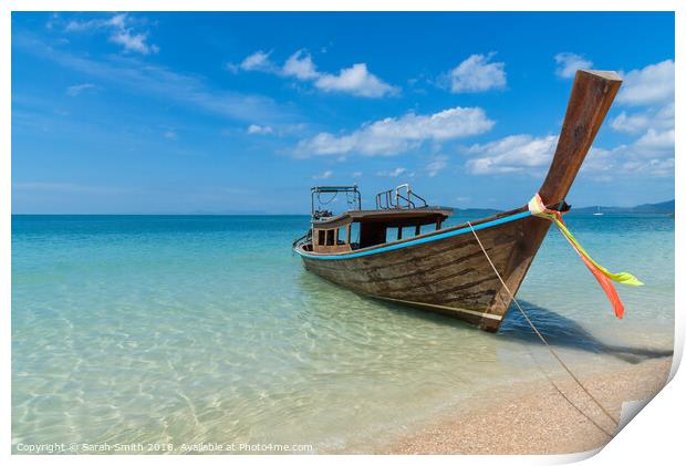 Thai Longtail Boat Print by Sarah Smith