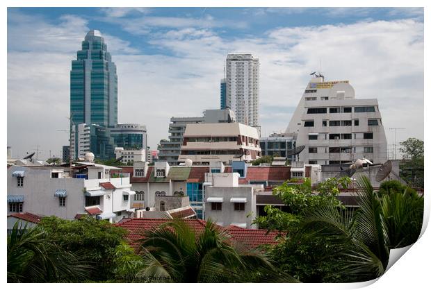 Cityscape of Bangkok, Thailand, showing dwellings and high rise buildings. Print by Peter Bolton