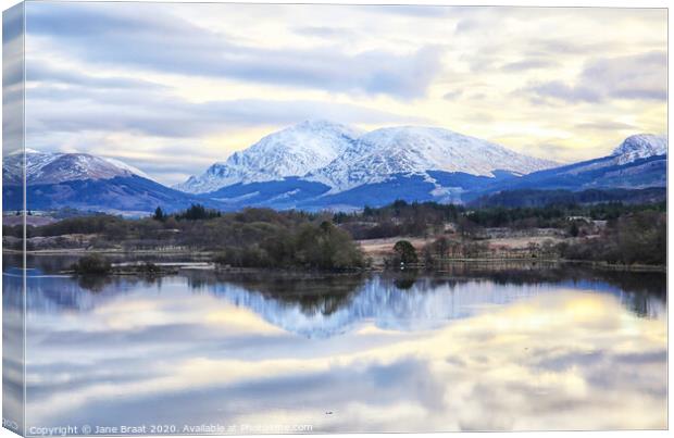 Serene Winter Reflections on Loch Awe Canvas Print by Jane Braat