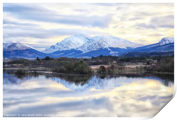Serene Winter Reflections on Loch Awe Print by Jane Braat