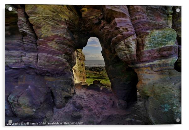 colourful sandstone crail caves, fife, scotland. Acrylic by Scotland's Scenery
