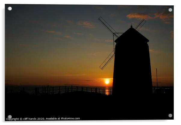St Monans windmill at sunet. Acrylic by Scotland's Scenery