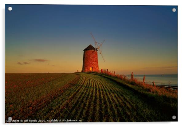 St Monans windmill at sunset Acrylic by Scotland's Scenery