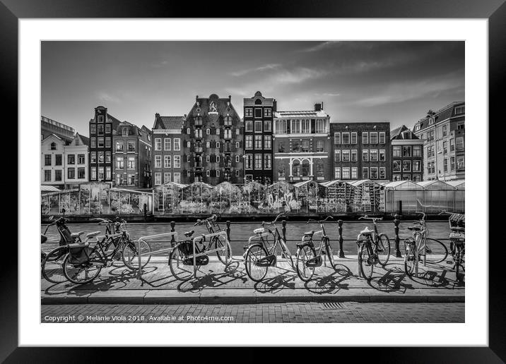 AMSTERDAM Singel Canal with Flower Market | monochrome Framed Mounted Print by Melanie Viola