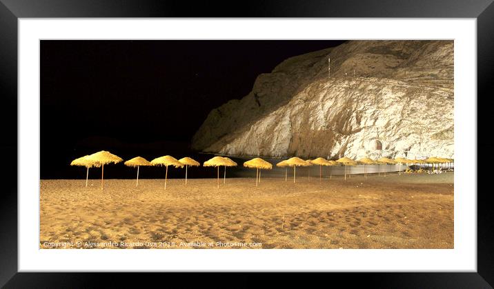 Kamari beach - Santorini Framed Mounted Print by Alessandro Ricardo Uva