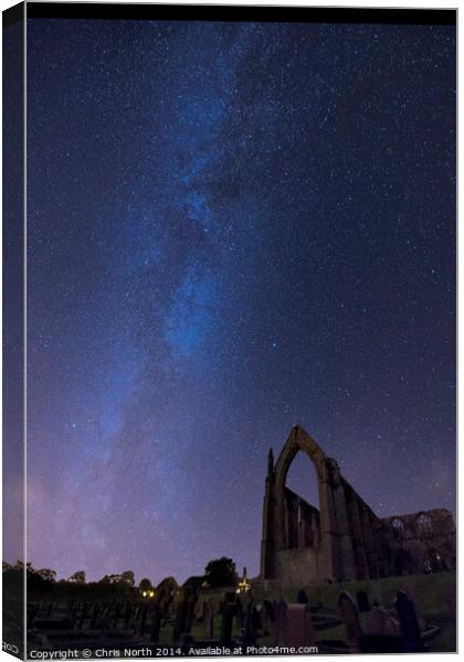 Milky Way above Bolton Abbey in Wharfedale. Canvas Print by Chris North
