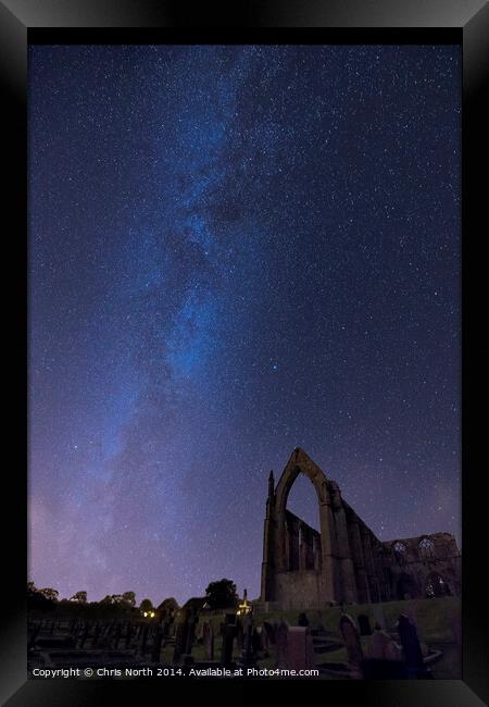 Milky Way above Bolton Abbey in Wharfedale. Framed Print by Chris North