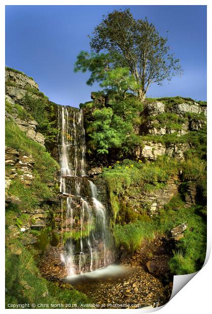 Waterfall at Cray in the Yorkshire Dales. Print by Chris North