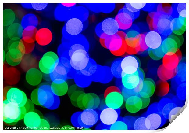 Blurred Colourful Christmas Lights Print by Geoff Smith