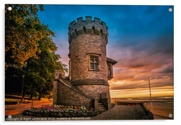 Appley Tower Sunset Acrylic by Wight Landscapes