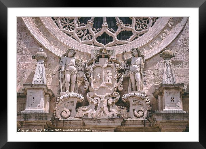 Detail of the facade of the church of Santa Croce in Lecce, Italy Framed Mounted Print by Sergio Falzone