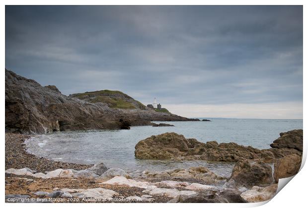 Mumbles lighthouse viewed from Bracelet bay Print by Bryn Morgan