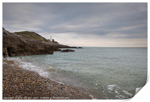 Mumbles lighthouse viewed from Bracelet bay Print by Bryn Morgan