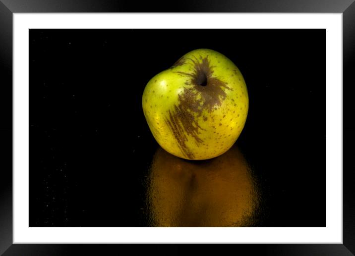 Still life with an apple and its reflection Framed Mounted Print by Jose Manuel Espigares Garc