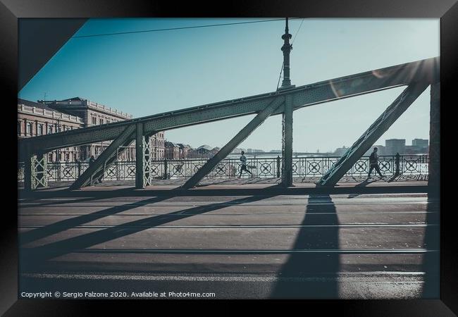 Shadows on Liberty Bridge, Budapest Framed Print by Sergio Falzone