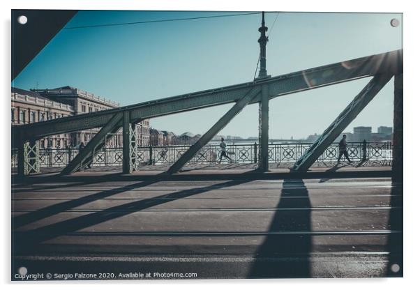 Shadows on Liberty Bridge, Budapest Acrylic by Sergio Falzone