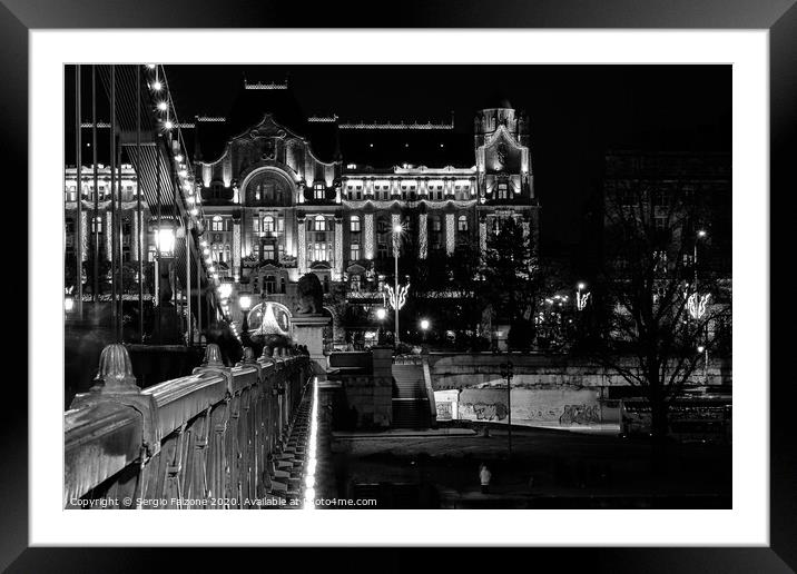 Chain Bridge, at night - Budapest Framed Mounted Print by Sergio Falzone