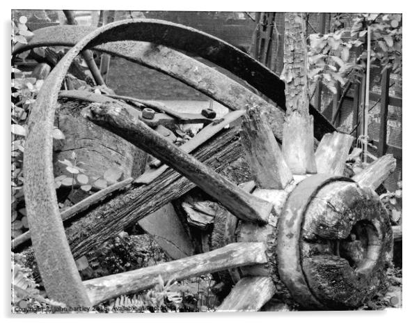 The Hub-Broken wooden cart wheel in Mono Acrylic by john hartley
