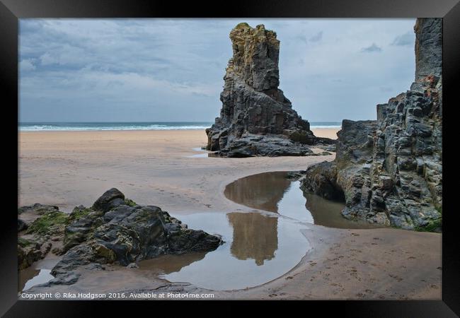 Monolithic Rock, Gwithian Beach, Godrevy, Hayle, C Framed Print by Rika Hodgson