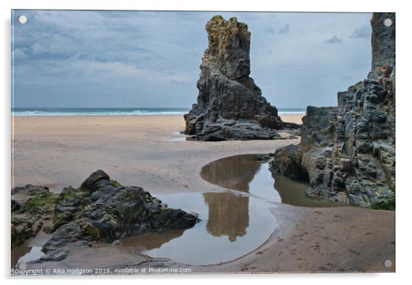 Monolithic Rock, Gwithian Beach, Godrevy, Hayle, C Acrylic by Rika Hodgson