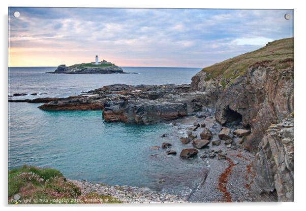 Lighthouse, at Godrevy Sunset, Hayle, Cornwall, En Acrylic by Rika Hodgson