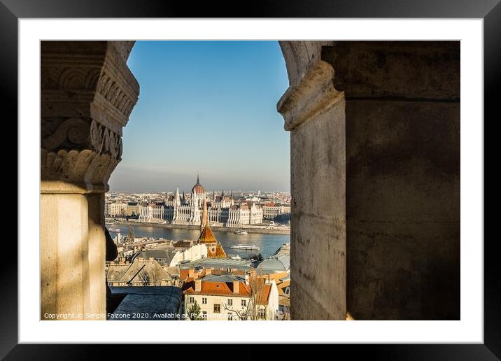 View of Budapest Parliament from the Fishermen's Bastion Framed Mounted Print by Sergio Falzone