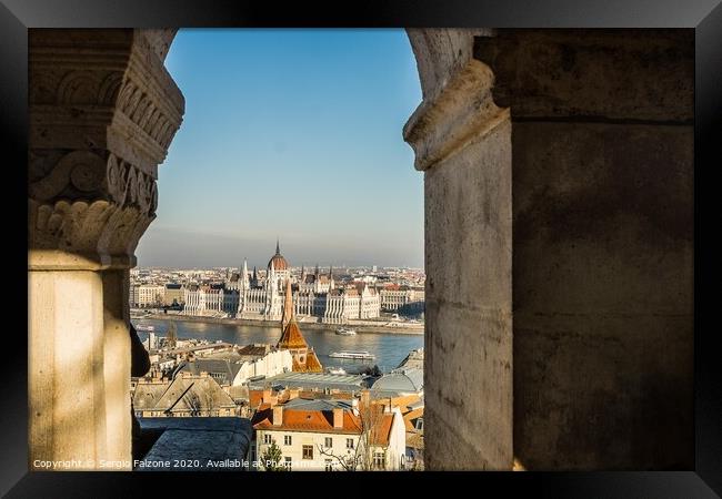 View of Budapest Parliament from the Fishermen's Bastion Framed Print by Sergio Falzone