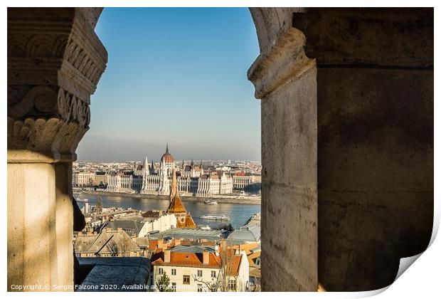 View of Budapest Parliament from the Fishermen's Bastion Print by Sergio Falzone