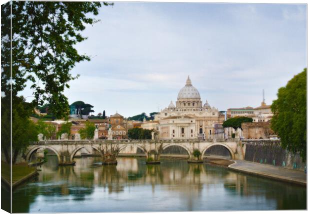 St Peters across Tiber Canvas Print by MIKE POBEGA