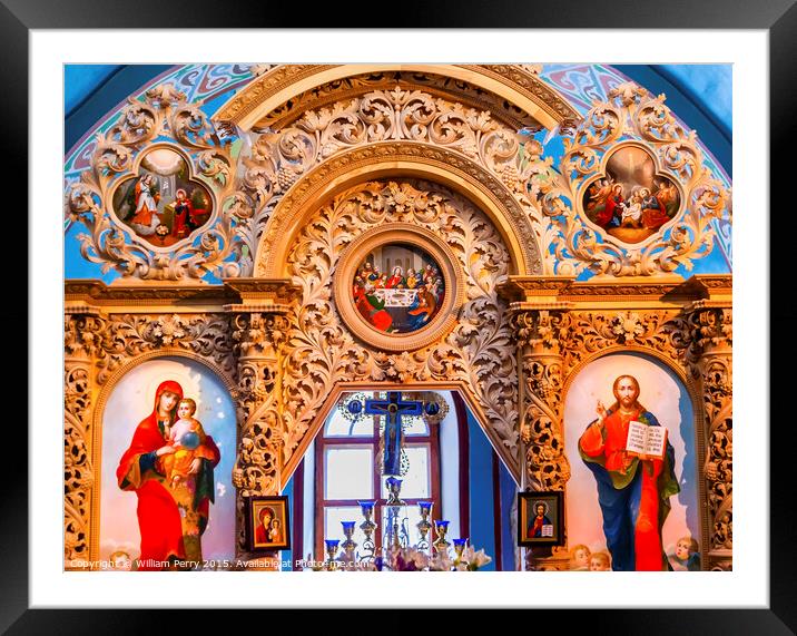 Ancient Mosaics Screen Icons Basilica Mikhaylovsky Church Vyduby Framed Mounted Print by William Perry