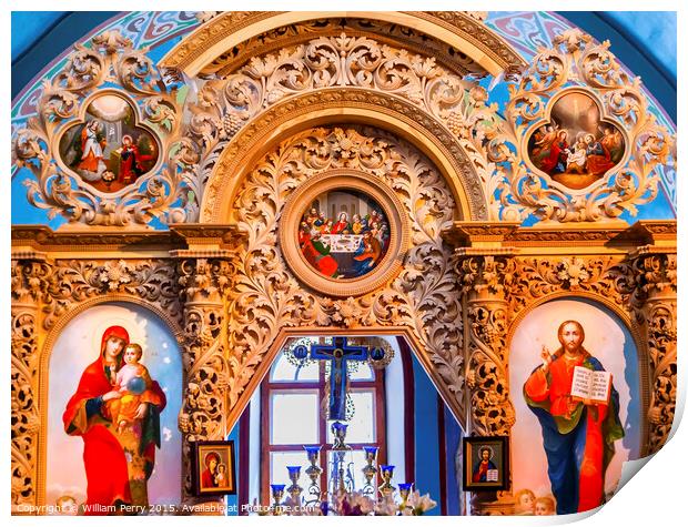 Ancient Mosaics Screen Icons Basilica Mikhaylovsky Church Vyduby Print by William Perry