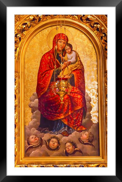 Golden Mary Jesus Icon Basilica Saint Michael Monastery Kiev Ukr Framed Mounted Print by William Perry