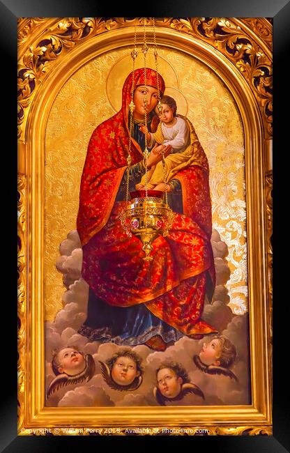 Golden Mary Jesus Icon Basilica Saint Michael Monastery Kiev Ukr Framed Print by William Perry