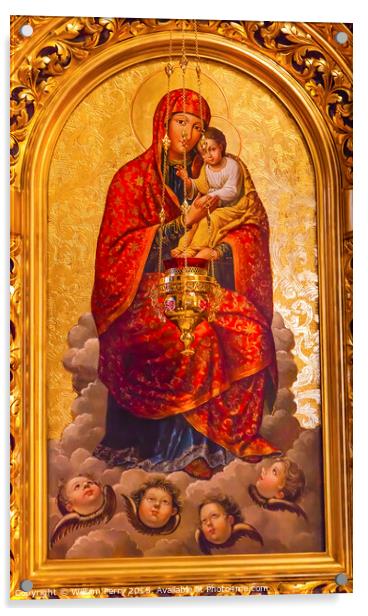 Golden Mary Jesus Icon Basilica Saint Michael Monastery Kiev Ukr Acrylic by William Perry