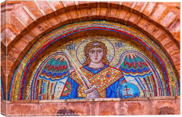 Ancient Saint Michael Mosaic Mikhaylovsky Church Vydubytsky Mona Canvas Print by William Perry
