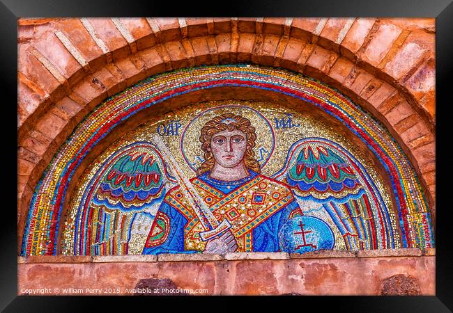 Ancient Saint Michael Mosaic Mikhaylovsky Church Vydubytsky Mona Framed Print by William Perry