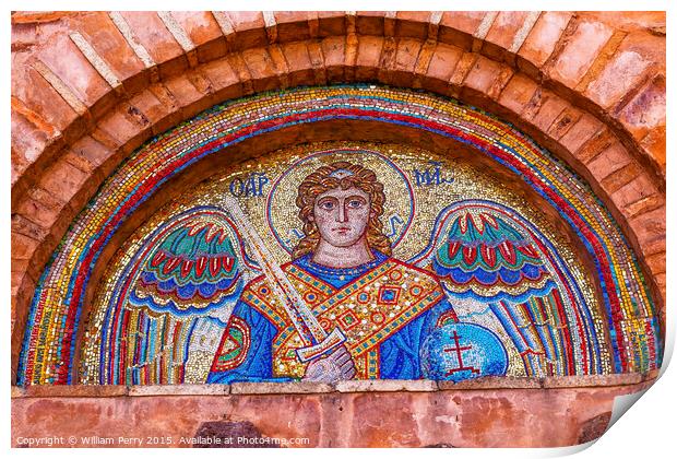Ancient Saint Michael Mosaic Mikhaylovsky Church Vydubytsky Mona Print by William Perry