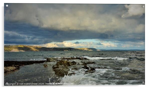 Dark Skies Above Looe Bay. Acrylic by Neil Mottershead