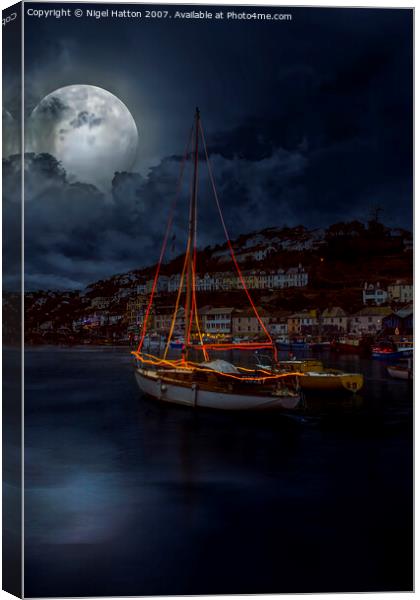 Moonlight Over Looe Canvas Print by Nigel Hatton