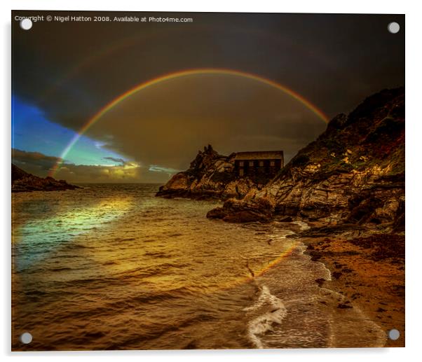 Rainbow Over Polperro Acrylic by Nigel Hatton