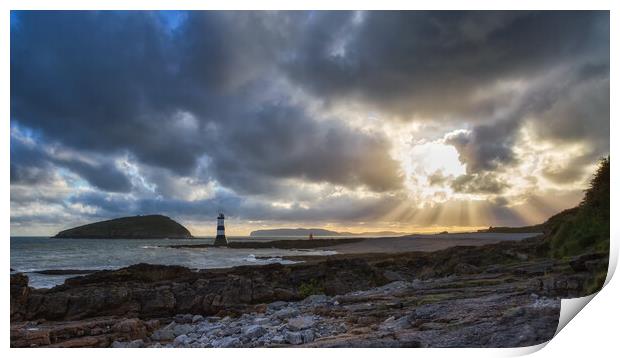 Sun Rays Over Penmon Lighthouse And Puffin Island Print by Phil Durkin DPAGB BPE4