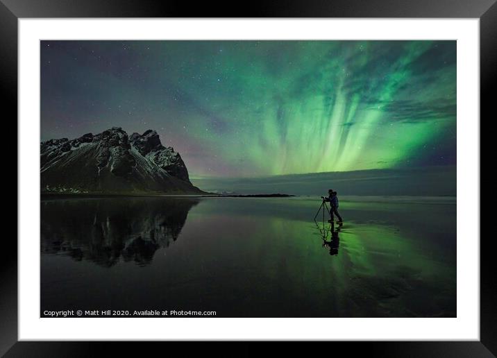 Aurora on a Black Sand Beach Framed Mounted Print by Matt Hill