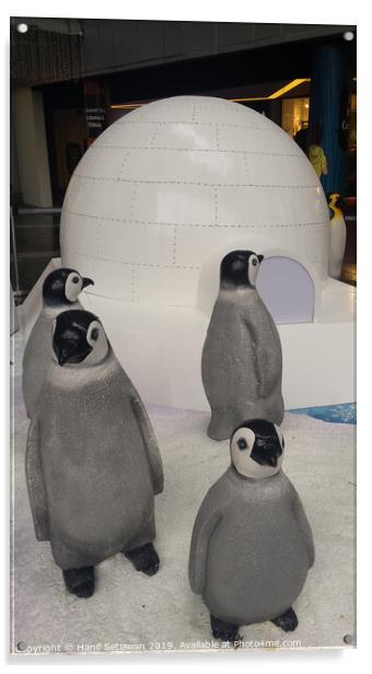 group of Penguin sculptures in front of an igloo 1 Acrylic by Hanif Setiawan